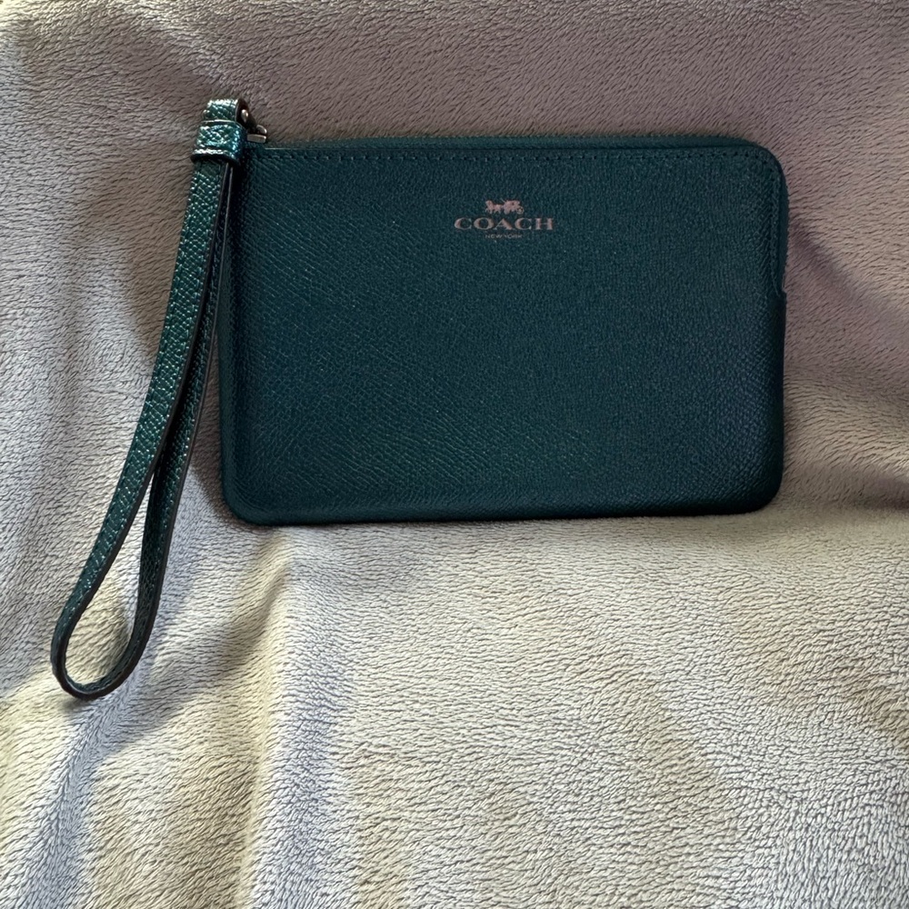 Coach Dark Green Leather Wristlet